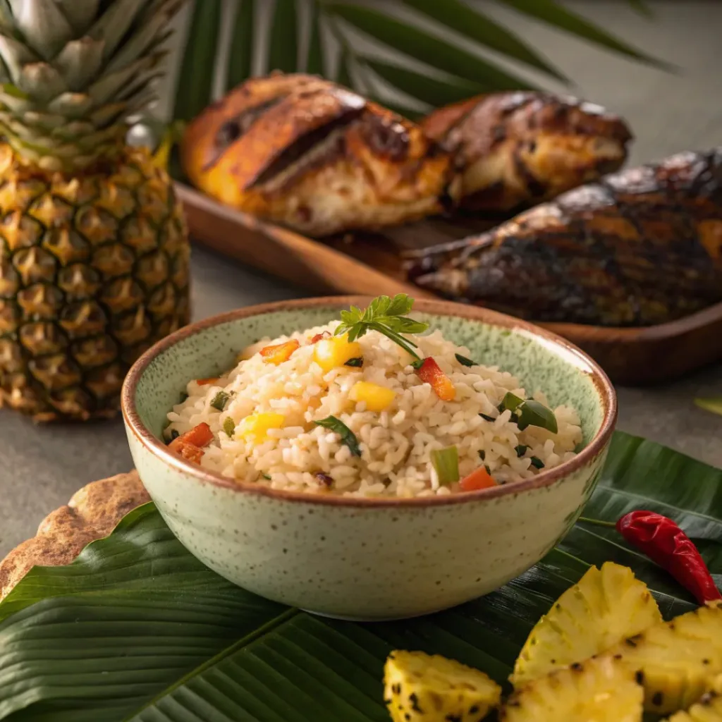 Tropical Coconut Pineapple Rice served with tropical meal
