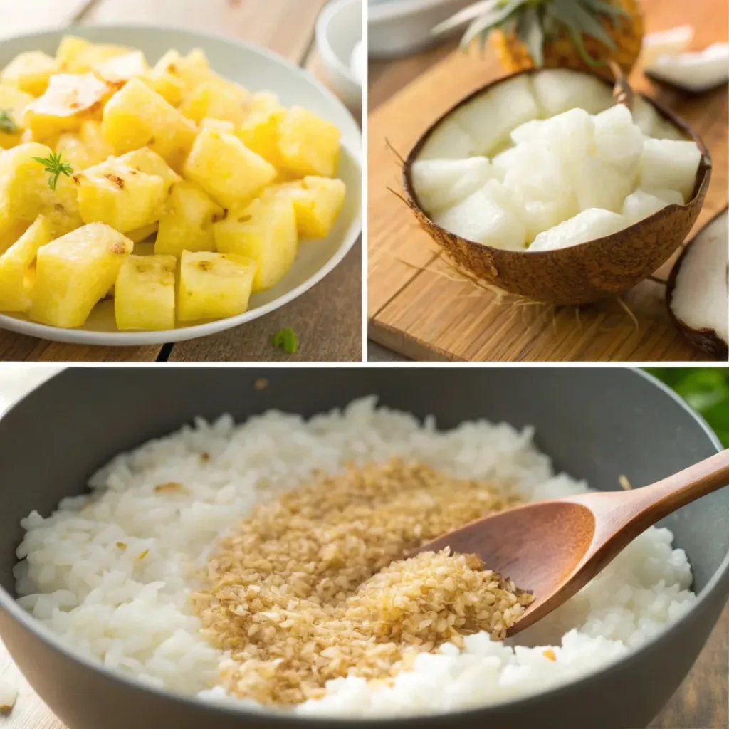 Step-by-step Tropical Coconut Pineapple Rice process