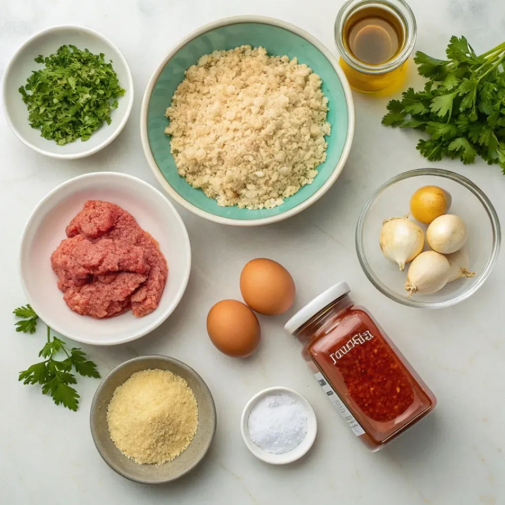 Turkey Meatballs ingredients flat lay