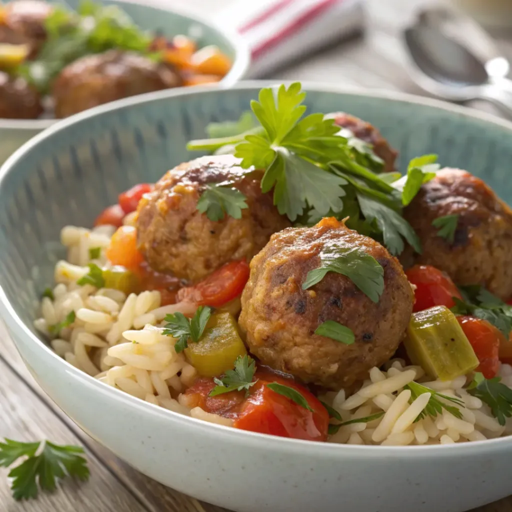 Served Turkey Meatballs with sides