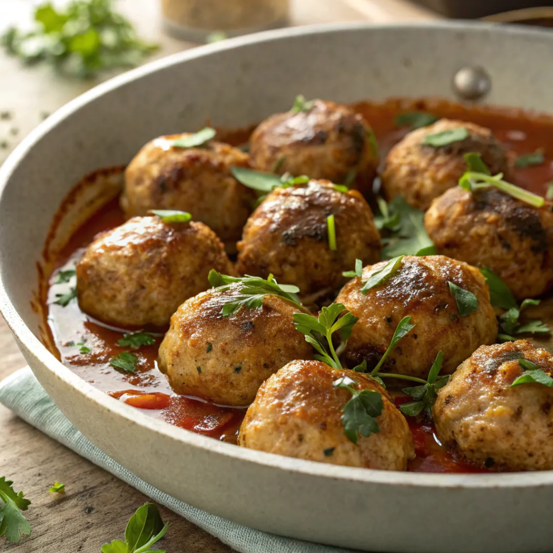 Turkey Meatballs in a bowl with herbs