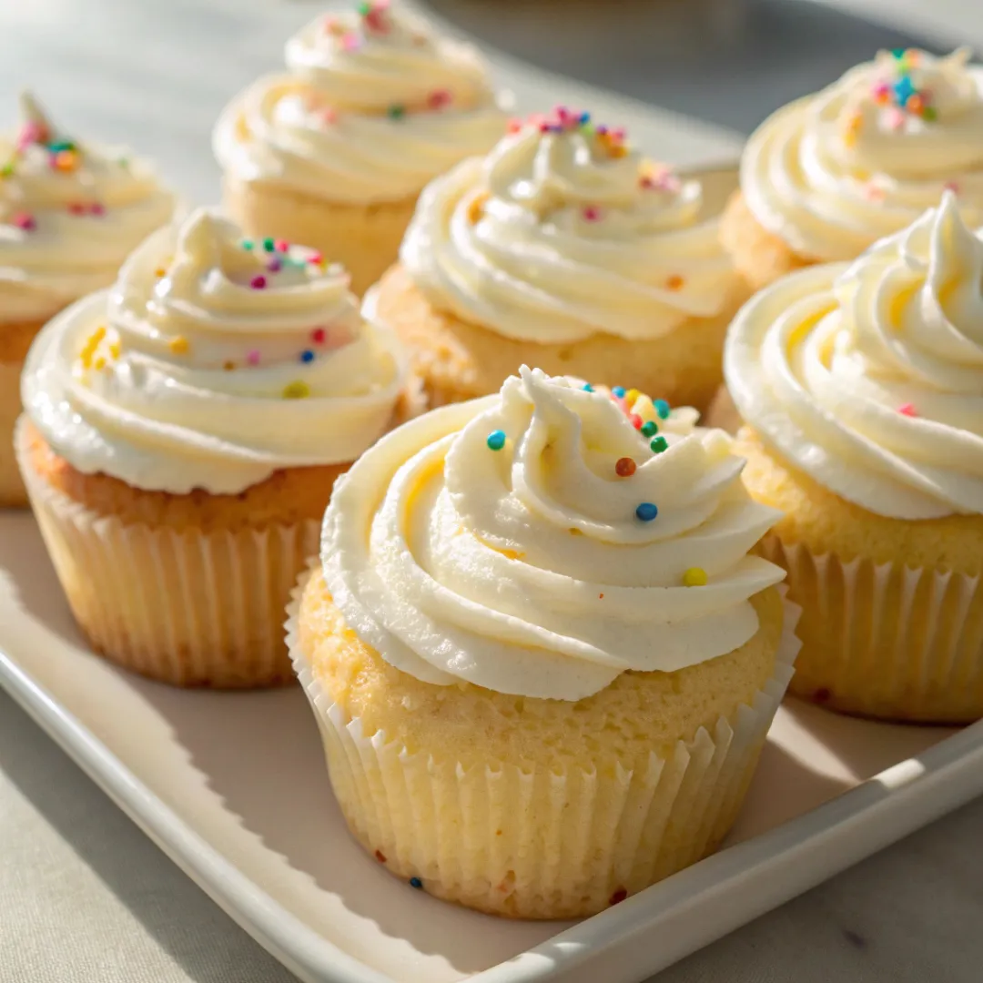 Vanilla Cupcakes on tray