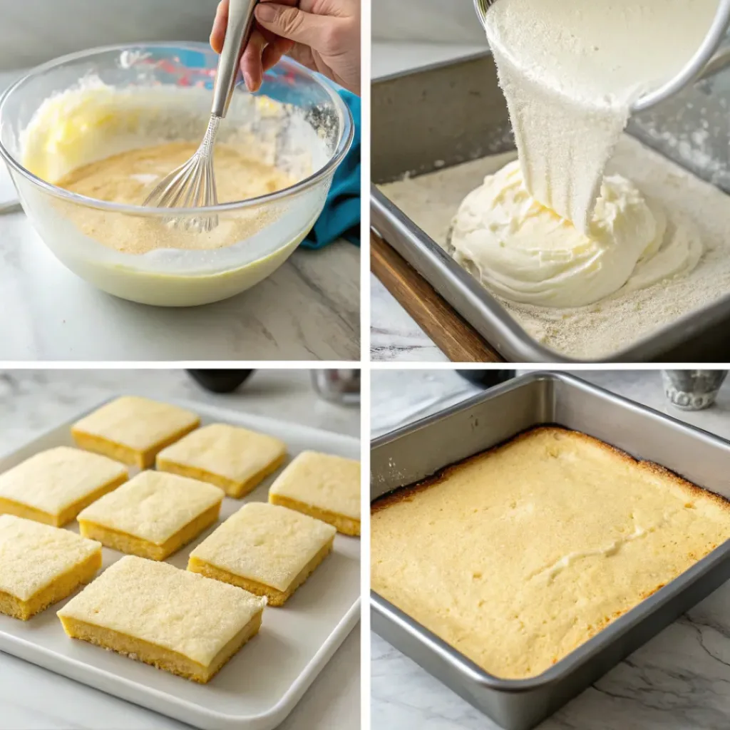 Moist Vanilla Sheet Cake – Soft, Fluffy & Bakery-Style 7 Step-by-step collage of preparing a vanilla sheet cake