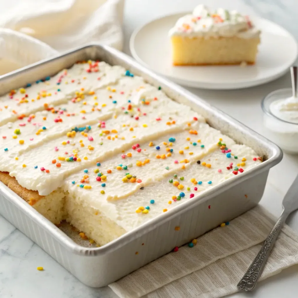 Moist Vanilla Sheet Cake – Soft, Fluffy & Bakery-Style 8 Vanilla Sheet Cake Final Serving