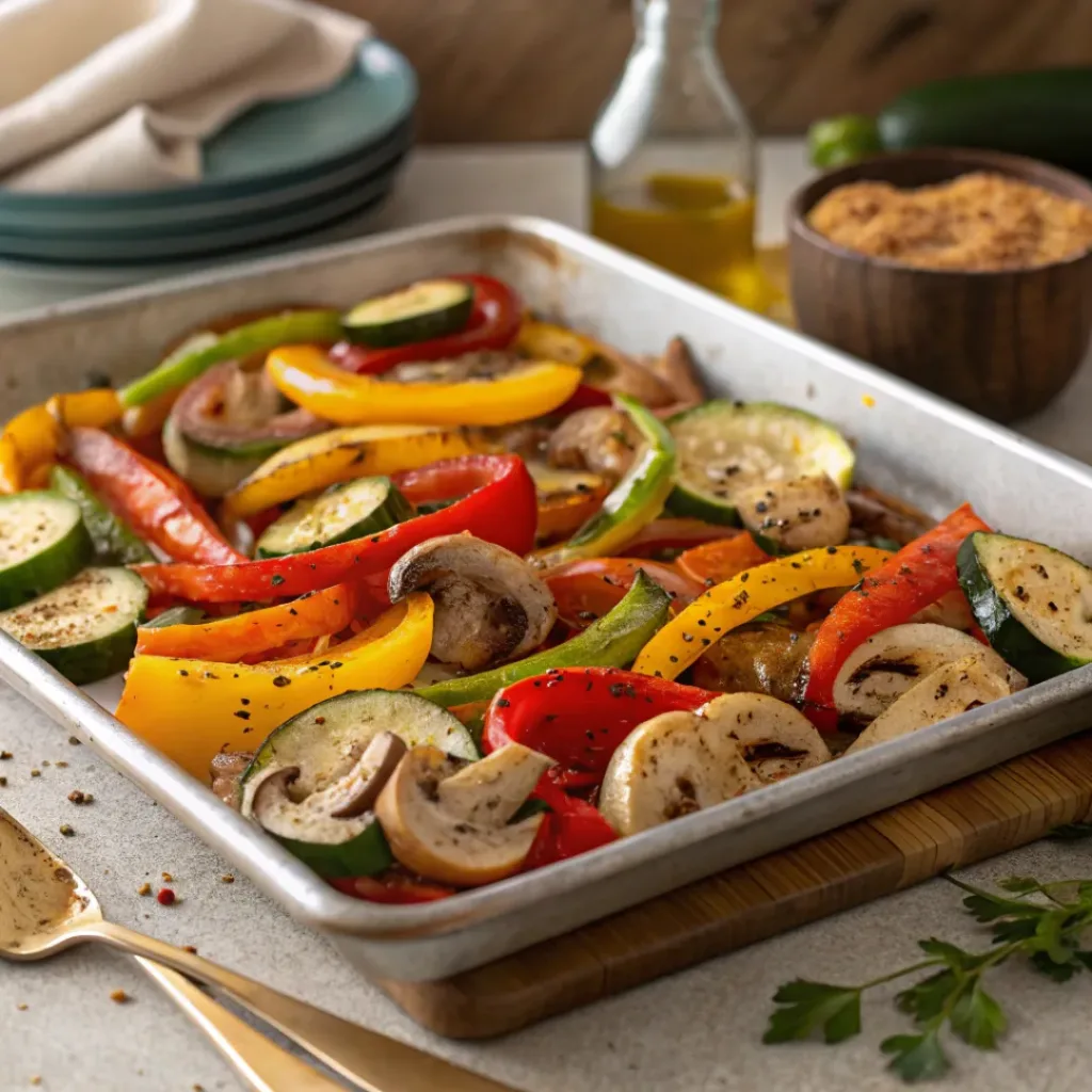Veggie sheet pan fajitas with colorful roasted vegetables