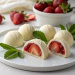White chocolate strawberry truffles on a plate