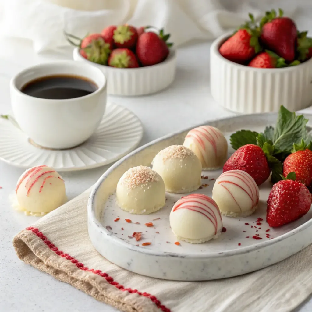 White Chocolate Strawberry Truffles Final Serving