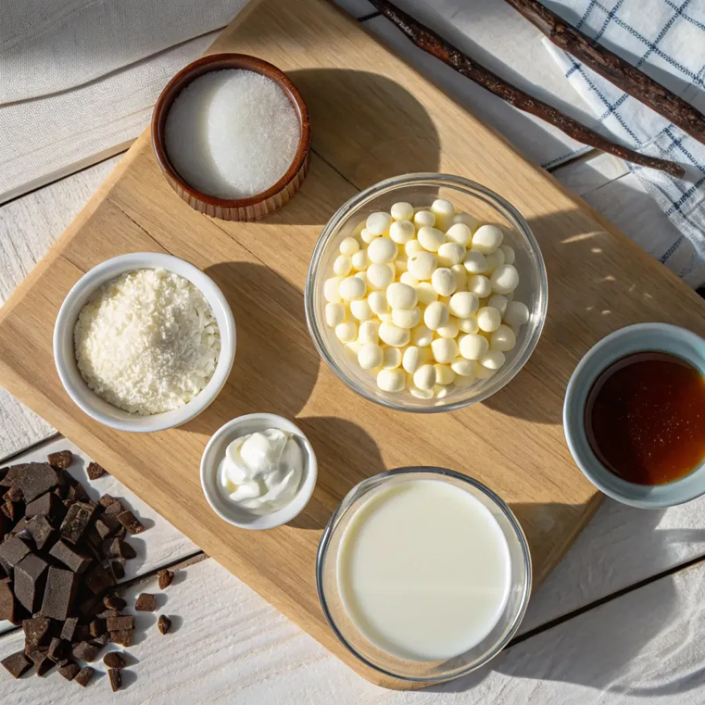 Flat lay of White Hot Chocolate ingredients