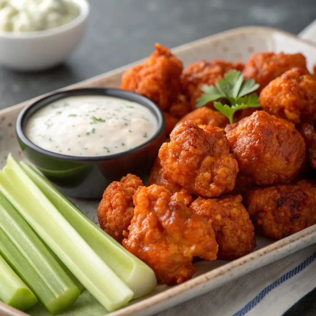 Buffalo Cauliflower Bites on serving platter
