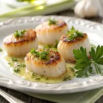 Golden baked scallops in shells with garlic butter
