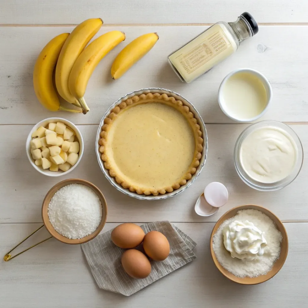 Flat lay of ingredients for banana crème pie