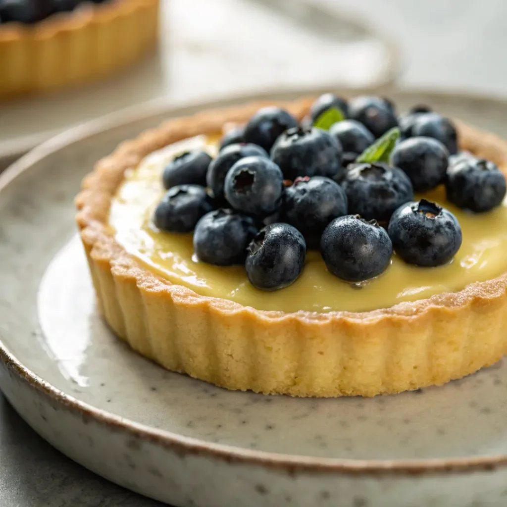 Blueberry lemon tart with fresh blueberries on top