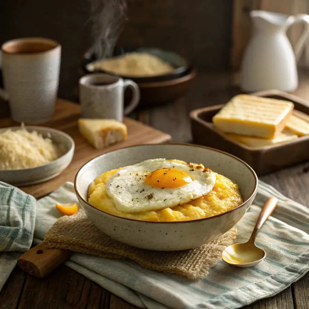 Cheese grits served with fried egg