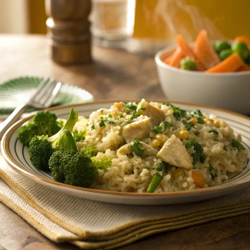 Chicken Broccoli Rice Casserole – Creamy Family Favorite 8 Chicken broccoli rice casserole served with salad