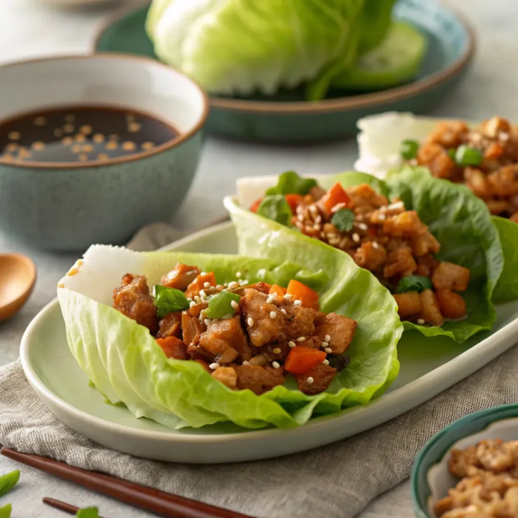 Chicken lettuce wraps in crisp lettuce cups