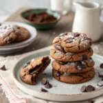 Stack of chocolate sugar cookies with crackled tops