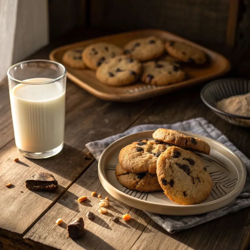 Homemade Chocolate Sugar Cookies 8 Chocolate sugar cookies served with a glass of milk