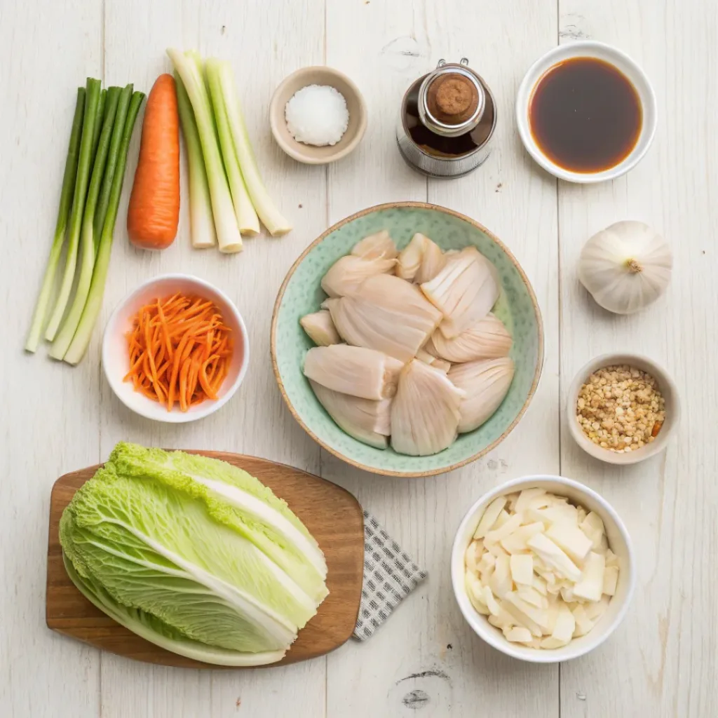 Flat lay of ingredients for chop suey