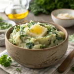 Classic Irish colcannon with mashed potatoes and greens