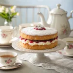Classic Victoria sponge cake with jam and cream