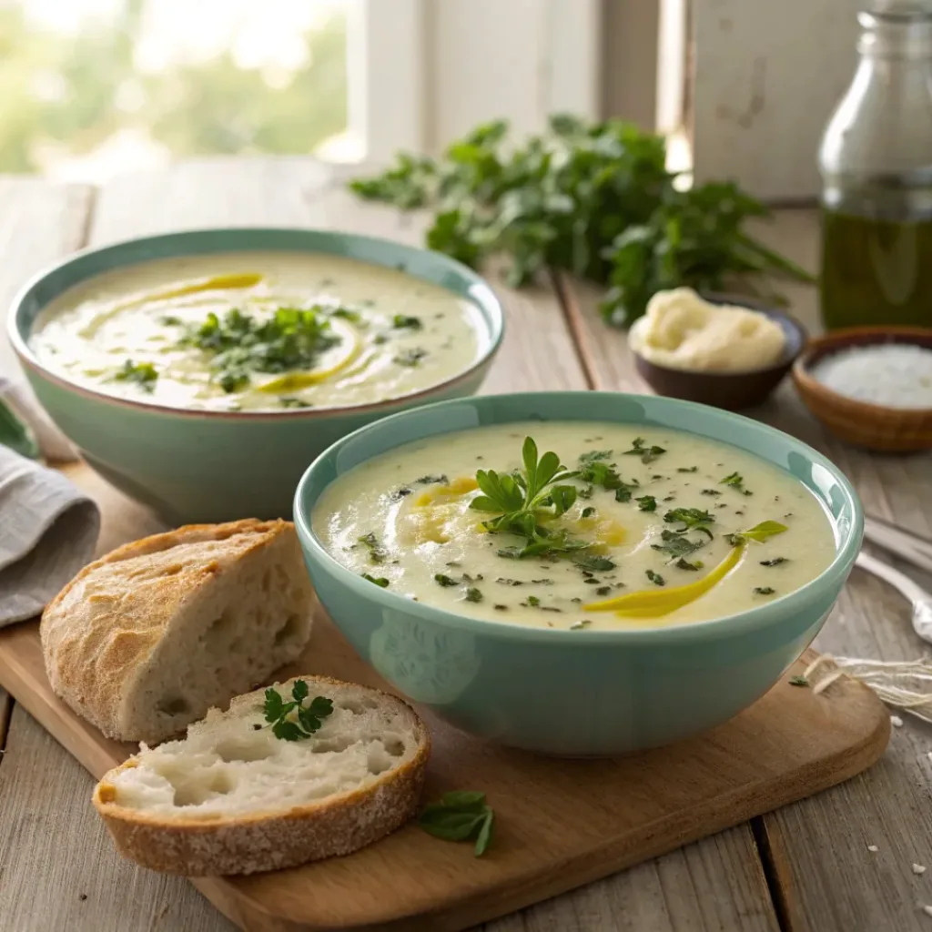 Creamy colcannon soup ready to serve