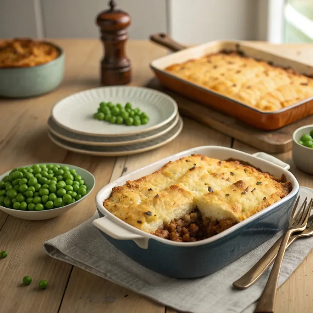 Cottage pie served with vegetables