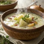 Creamy colcannon soup in a bowl
