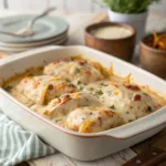 Baking dish of creamy ranch chicken casserole