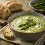 Crockpot creamy asparagus soup in a bowl