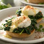 Eggs Florentine on toasted English muffins with hollandaise
