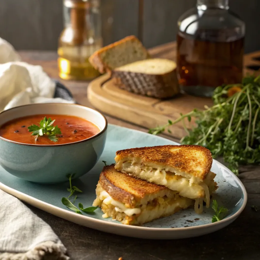 French Onion Grilled Cheese – Melty & Comforting 8 French onion grilled cheese served with tomato soup