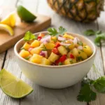 Bowl of fresh pineapple salsa with colorful ingredients