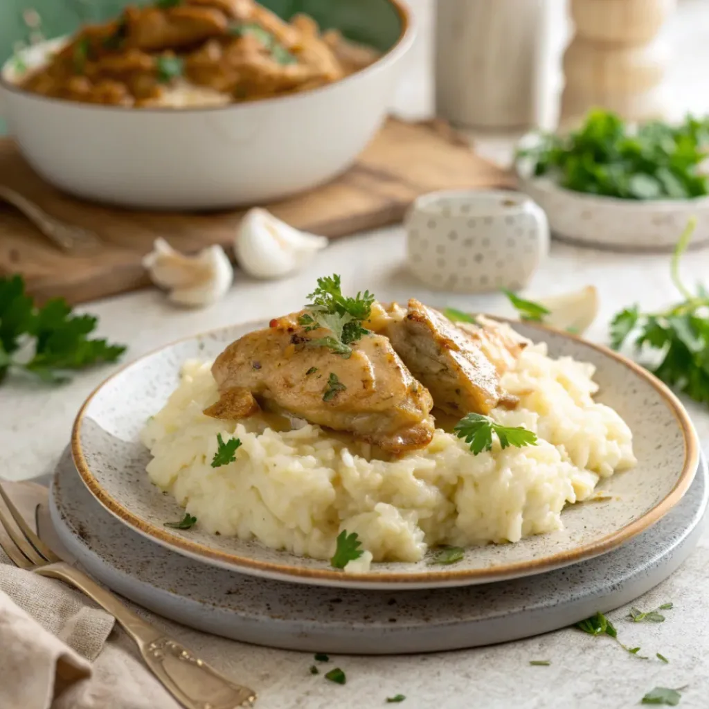 Garlic butter chicken served over rice