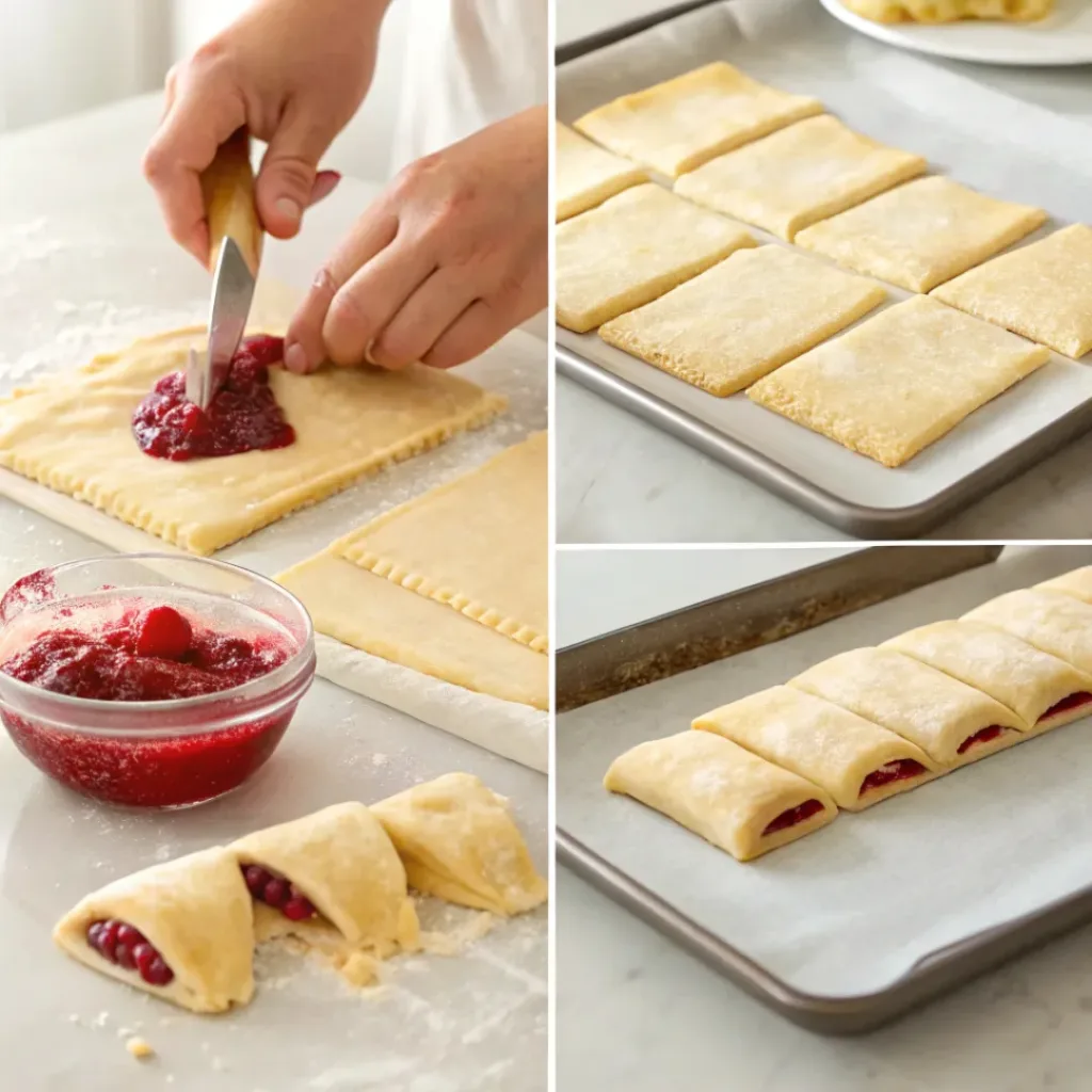 Homemade Flakies with Puff Pastry and Raspberry Cream 7 Step-by-step puff pastry raspberry cream flakies process
