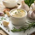Small ramekin of homemade garlic aioli