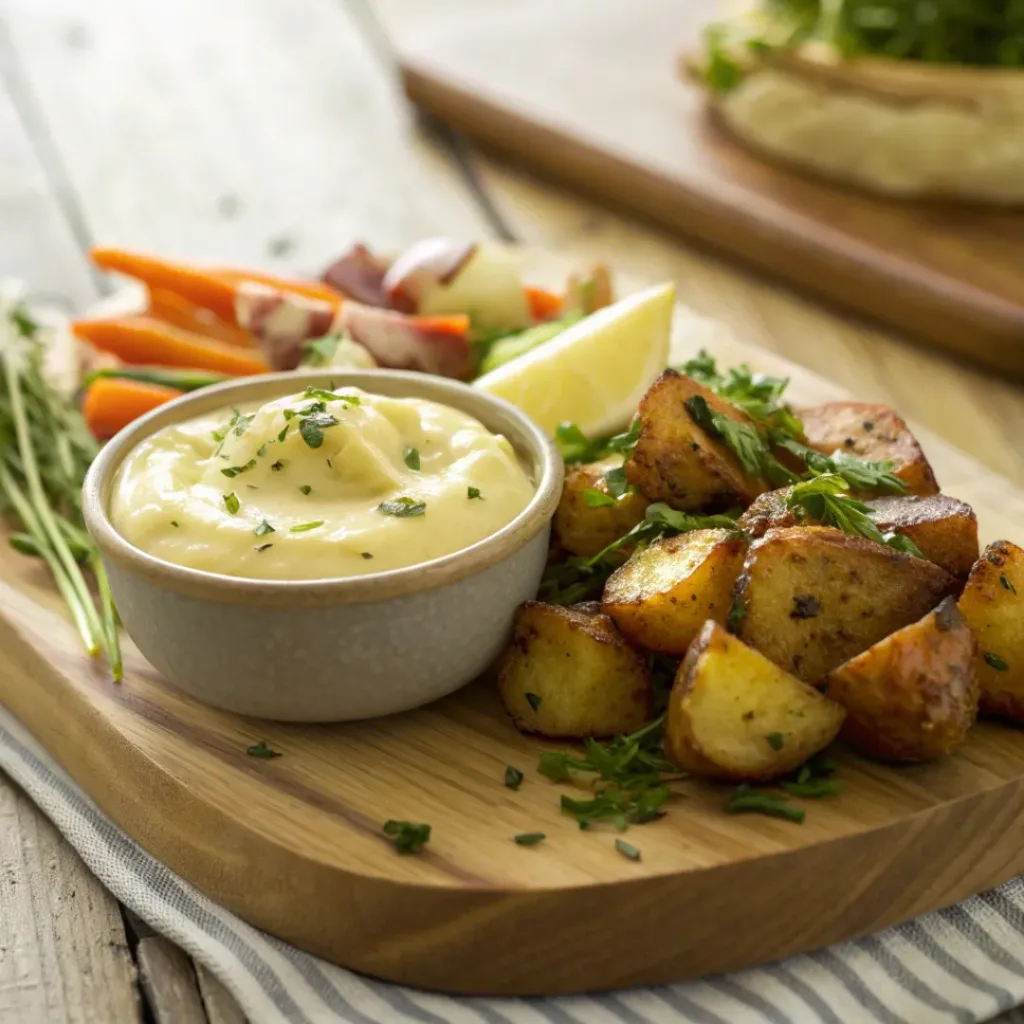 Homemade garlic aioli served for dipping