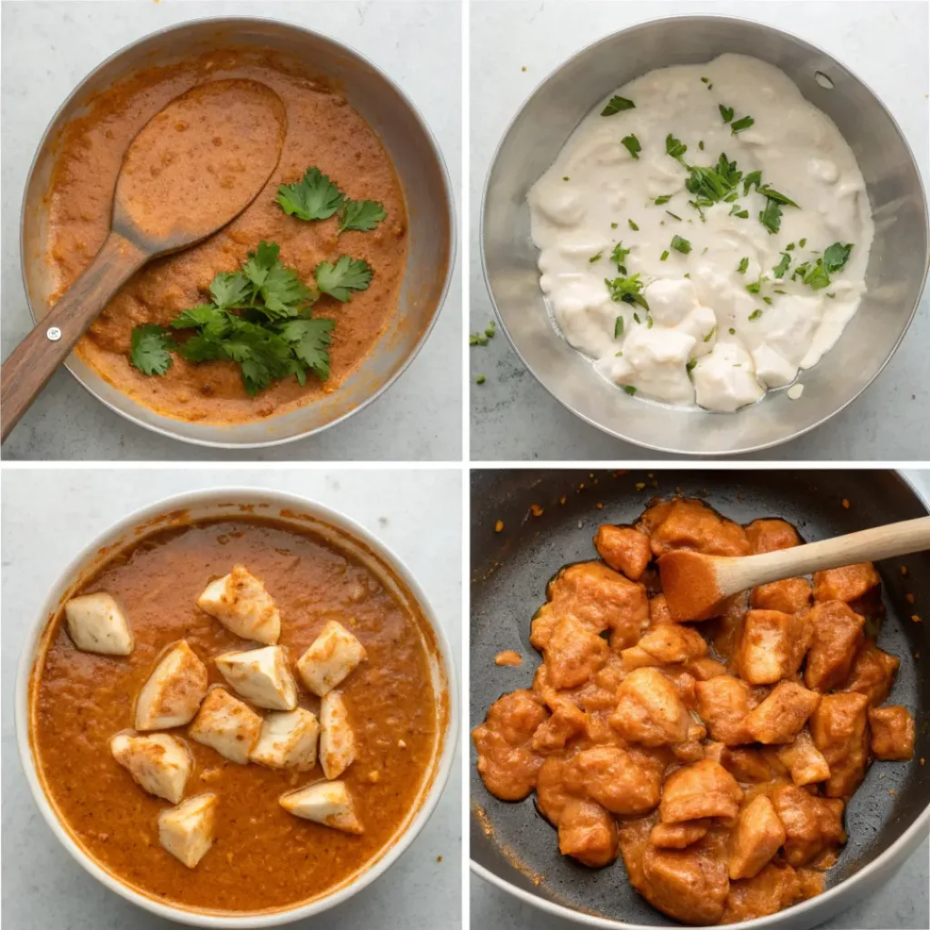 Step-by-step process of making butter chicken