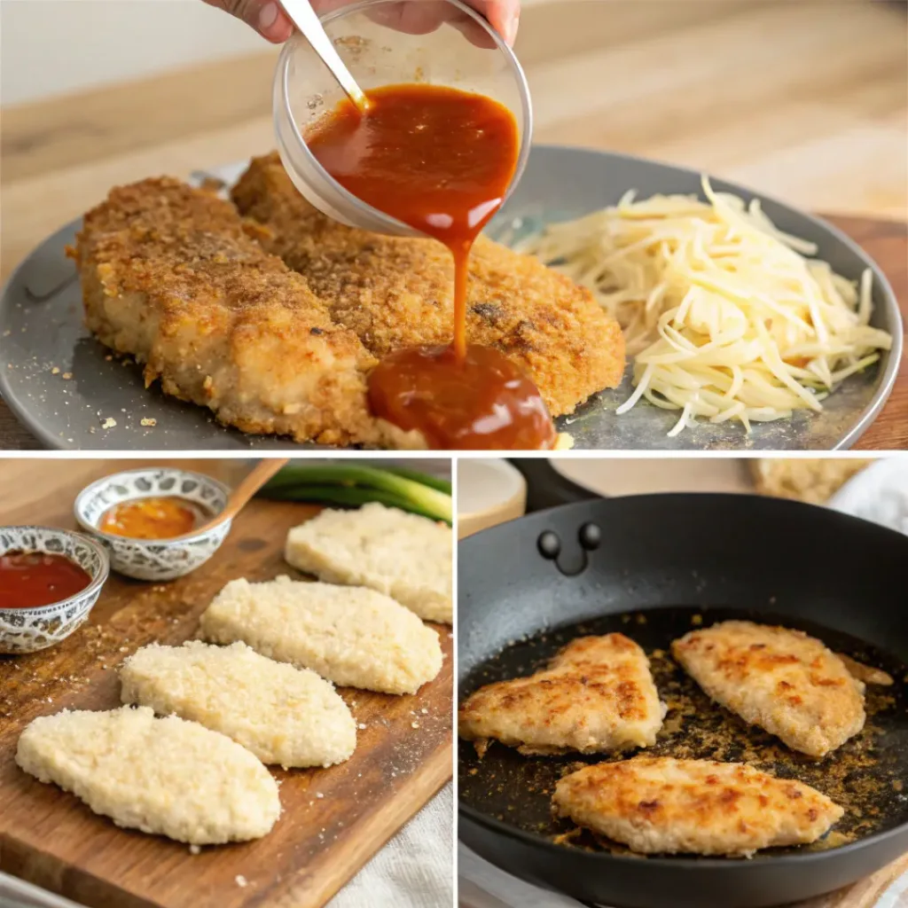 Steps of cooking chicken parmigiana