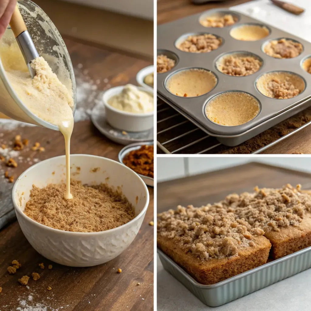 Steps of making cinnamon crumb coffee cake