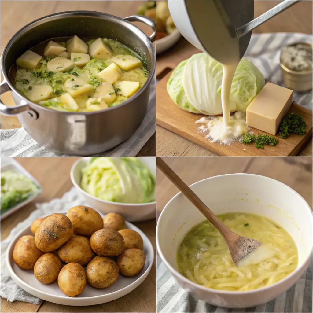 Steps of making creamy colcannon soup