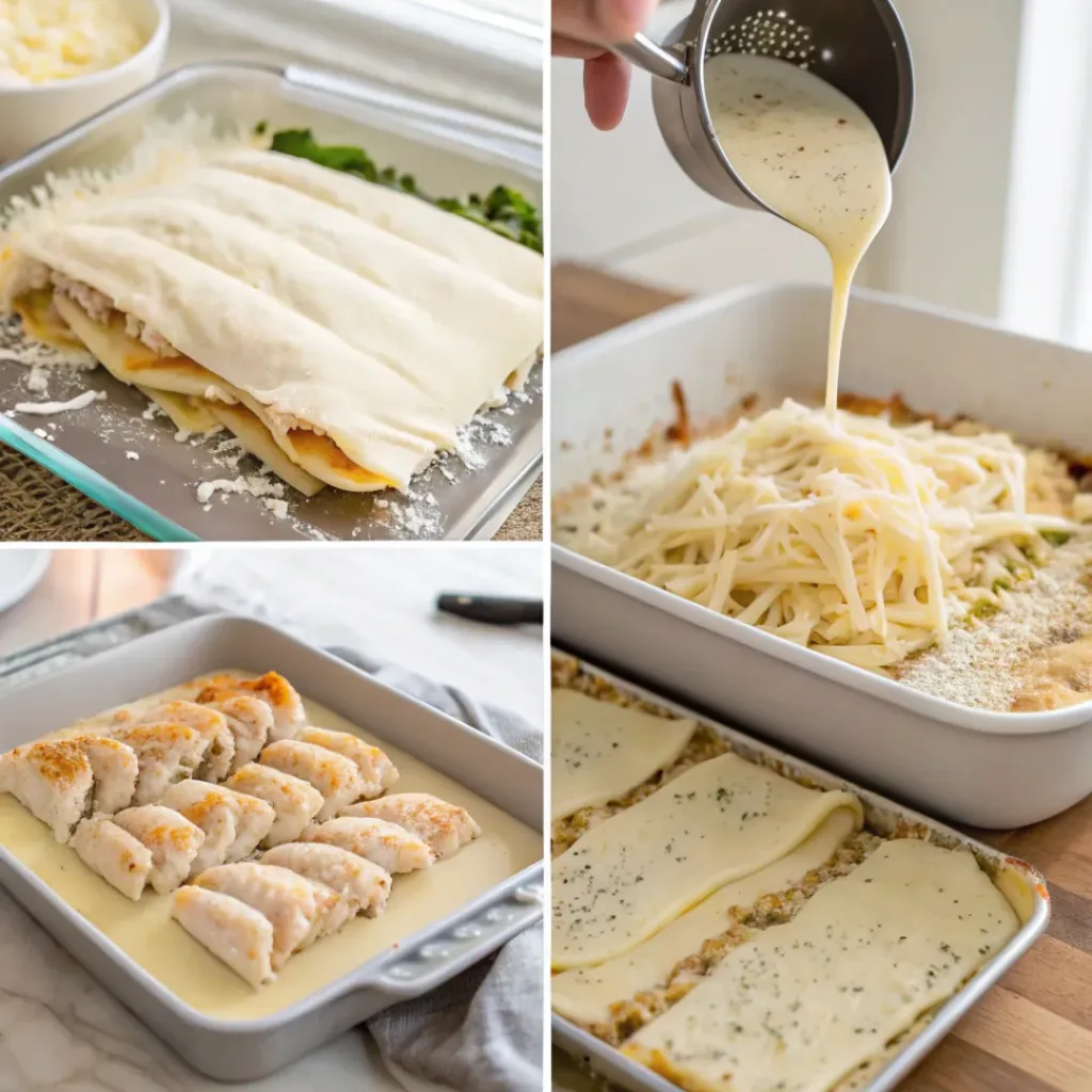 Steps of preparing chicken Alfredo lasagna