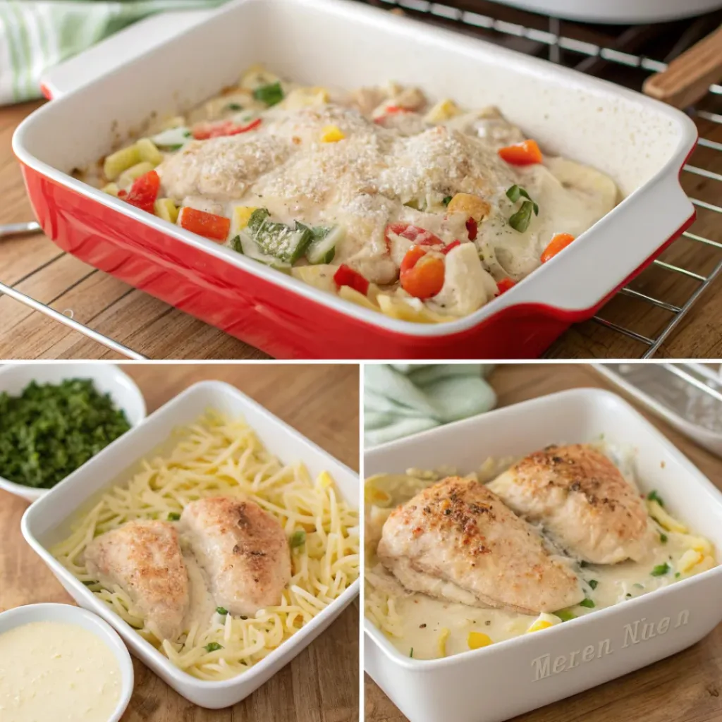 Steps of preparing creamy ranch chicken casserole