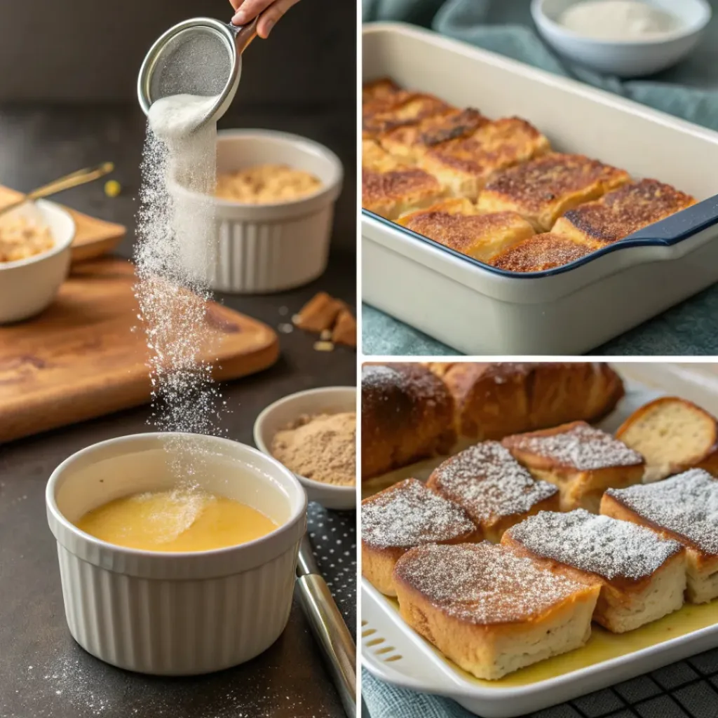 Steps of making crème brûlée French toast