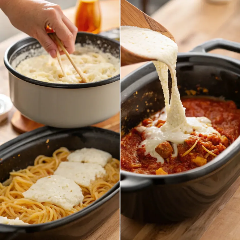 Steps of preparing crockpot baked ziti