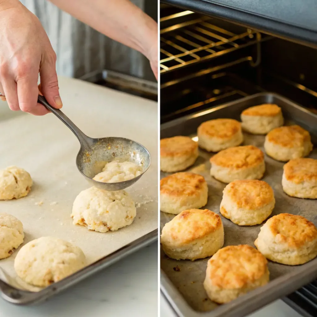 Step-by-step collage of easy drop biscuits preparation