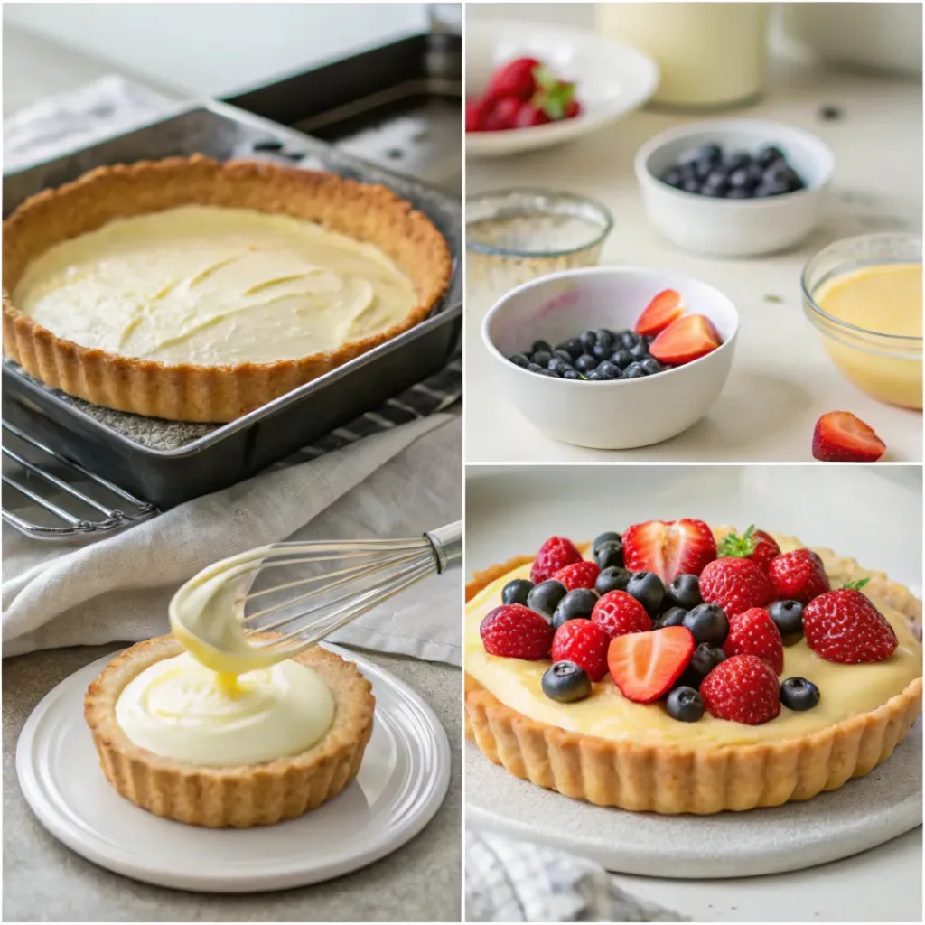 Steps of making fruit tart with pastry cream