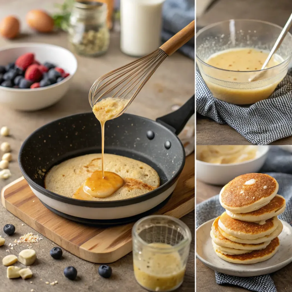 Steps of cooking lemon ricotta pancakes