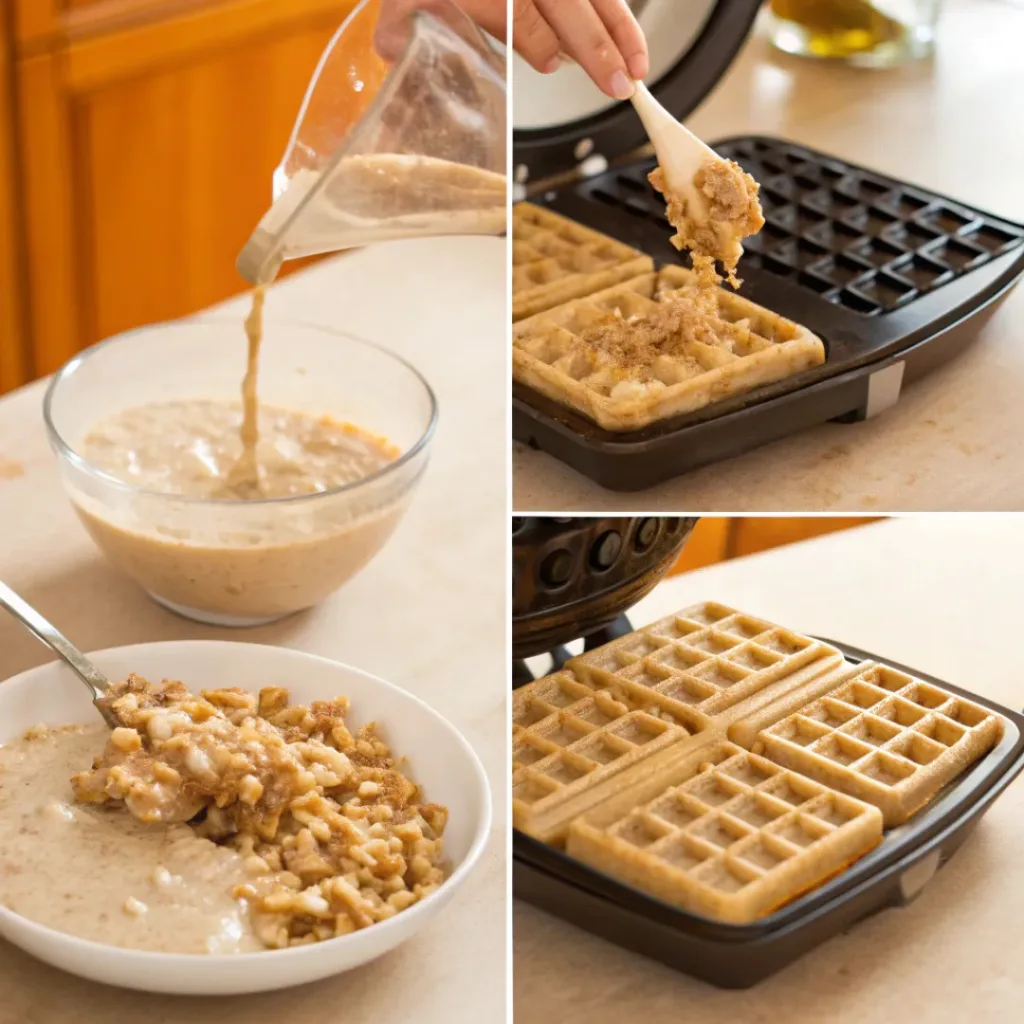 Steps of preparing oatmeal nut waffles