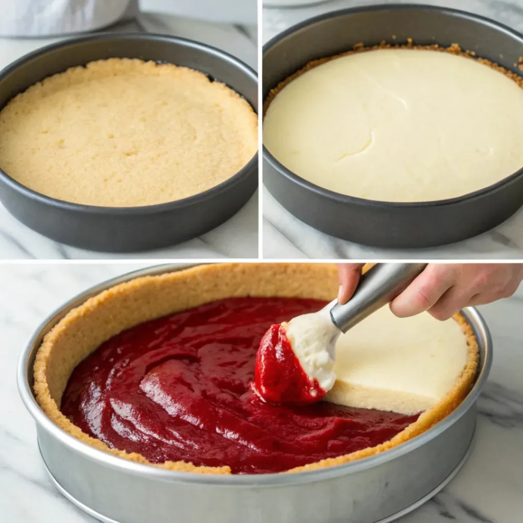 Step-by-step preparation of red velvet cheesecake