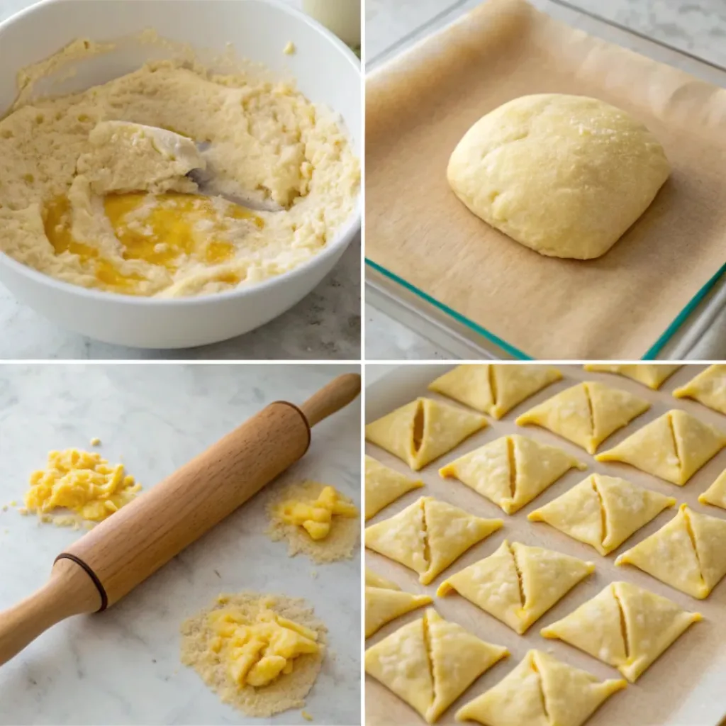 Step by step process of making sourdough discard breakfast pockets